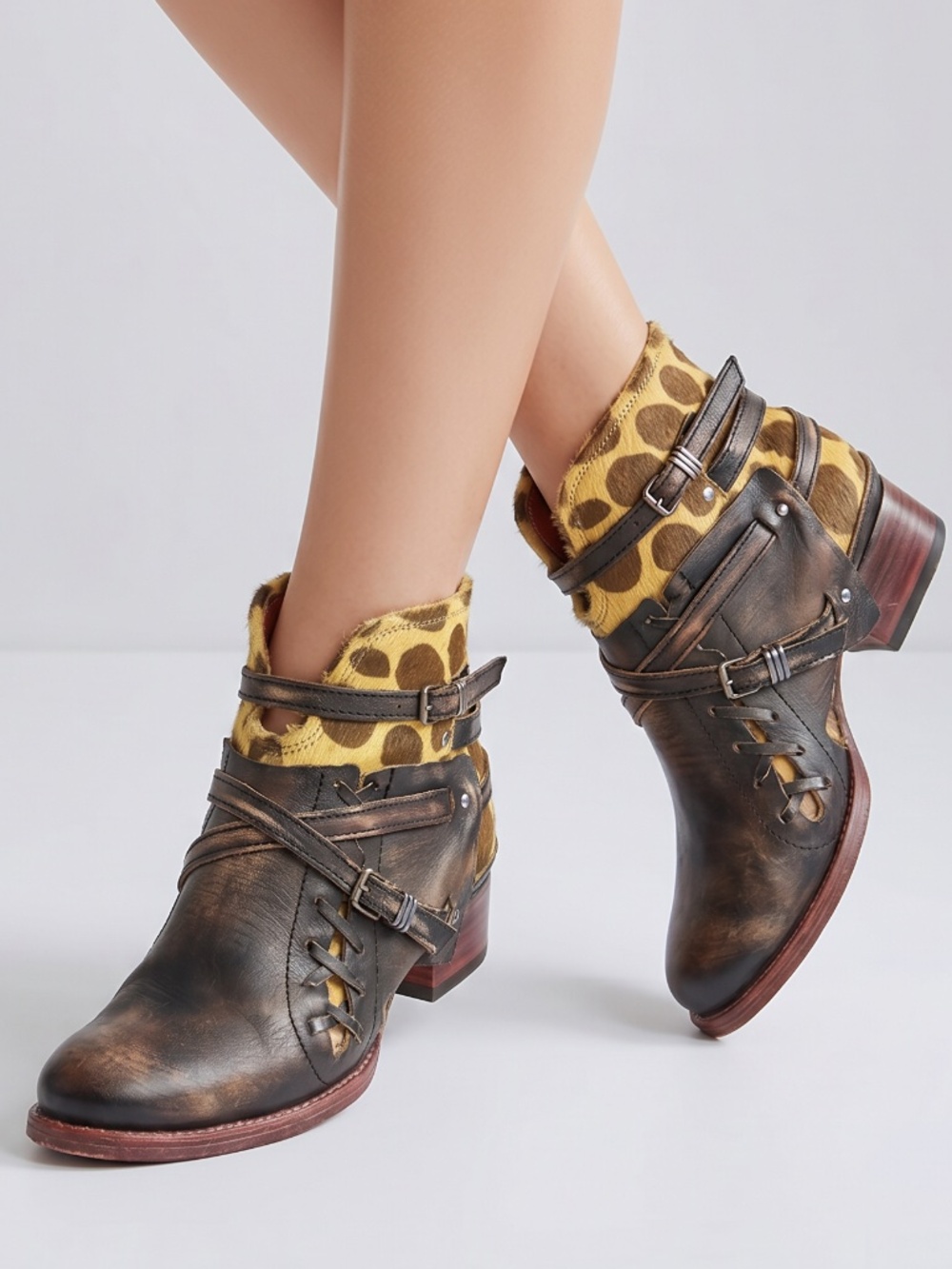 🦅|•FREEBIRD BY STEVEN•| 'Belfast' Animal Print Leather Booties Size 11-12